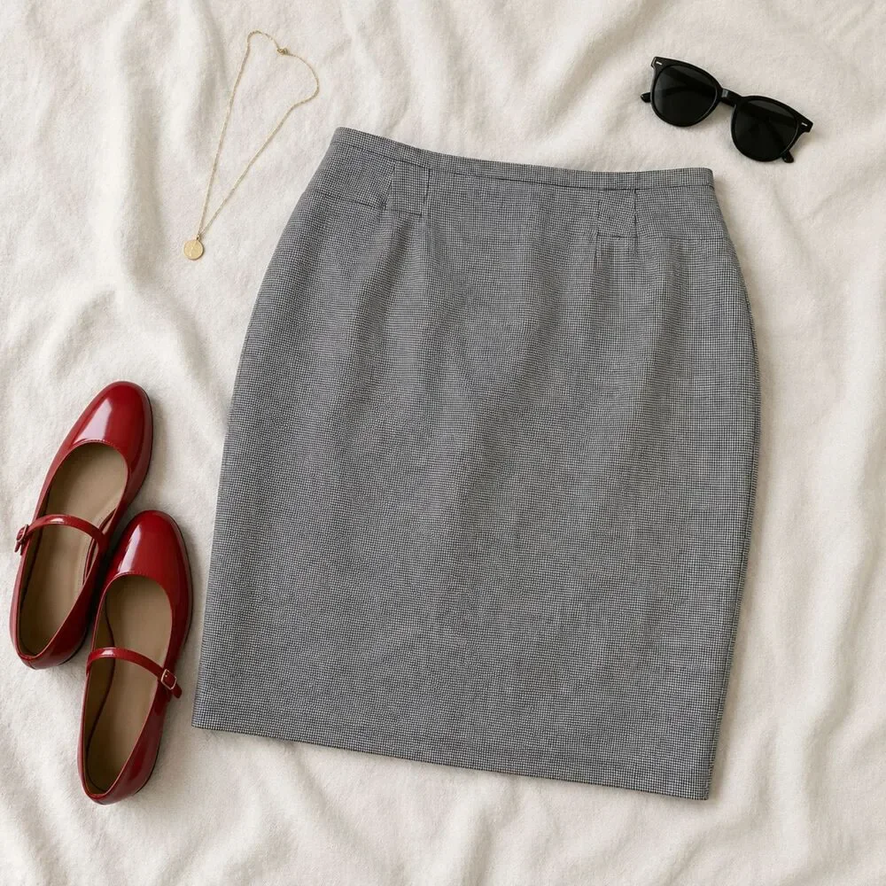 Talbots 100% Irish Linen Skirt in Mini Houndstooth